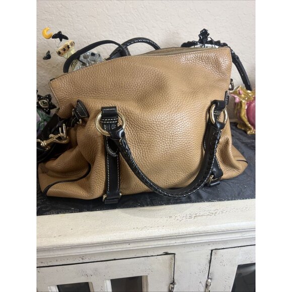 Dooney and Bourke Brown Pebble Grain Floretine Leather Large Satchel Handbag - Picture 3 of 16